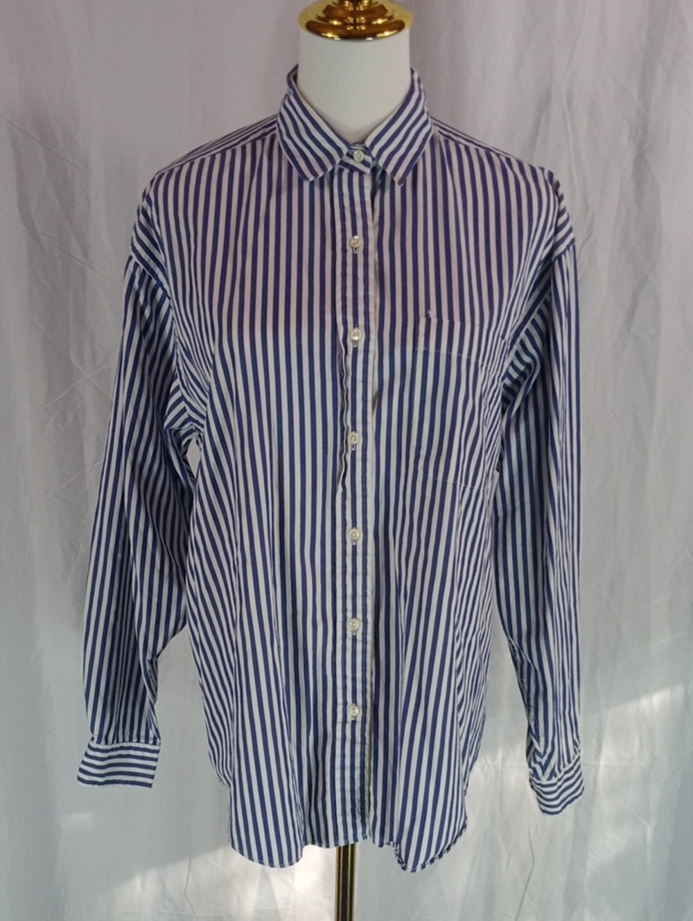Brooks Brothers Blue and White Vertical Stripe Button-Down Shirt Size 10